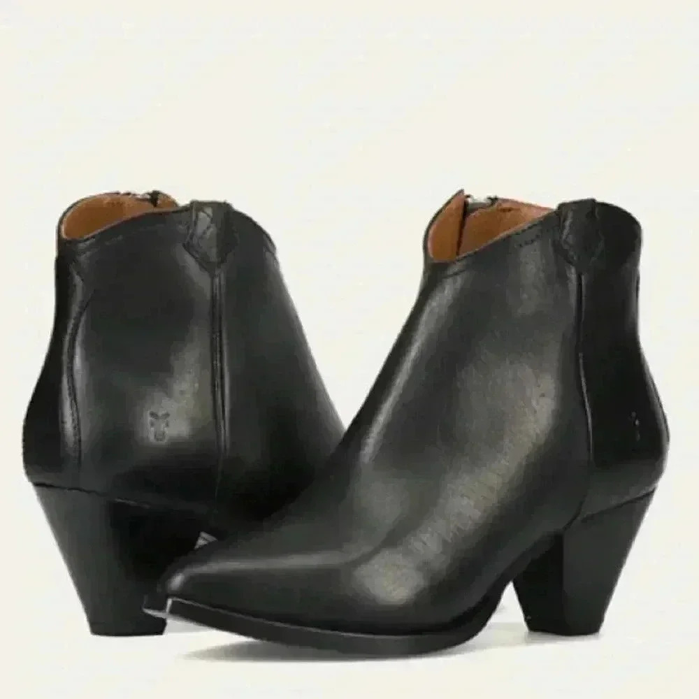 NEW FRYE JUNE Western Bootie Black Leather Size 7.5 B